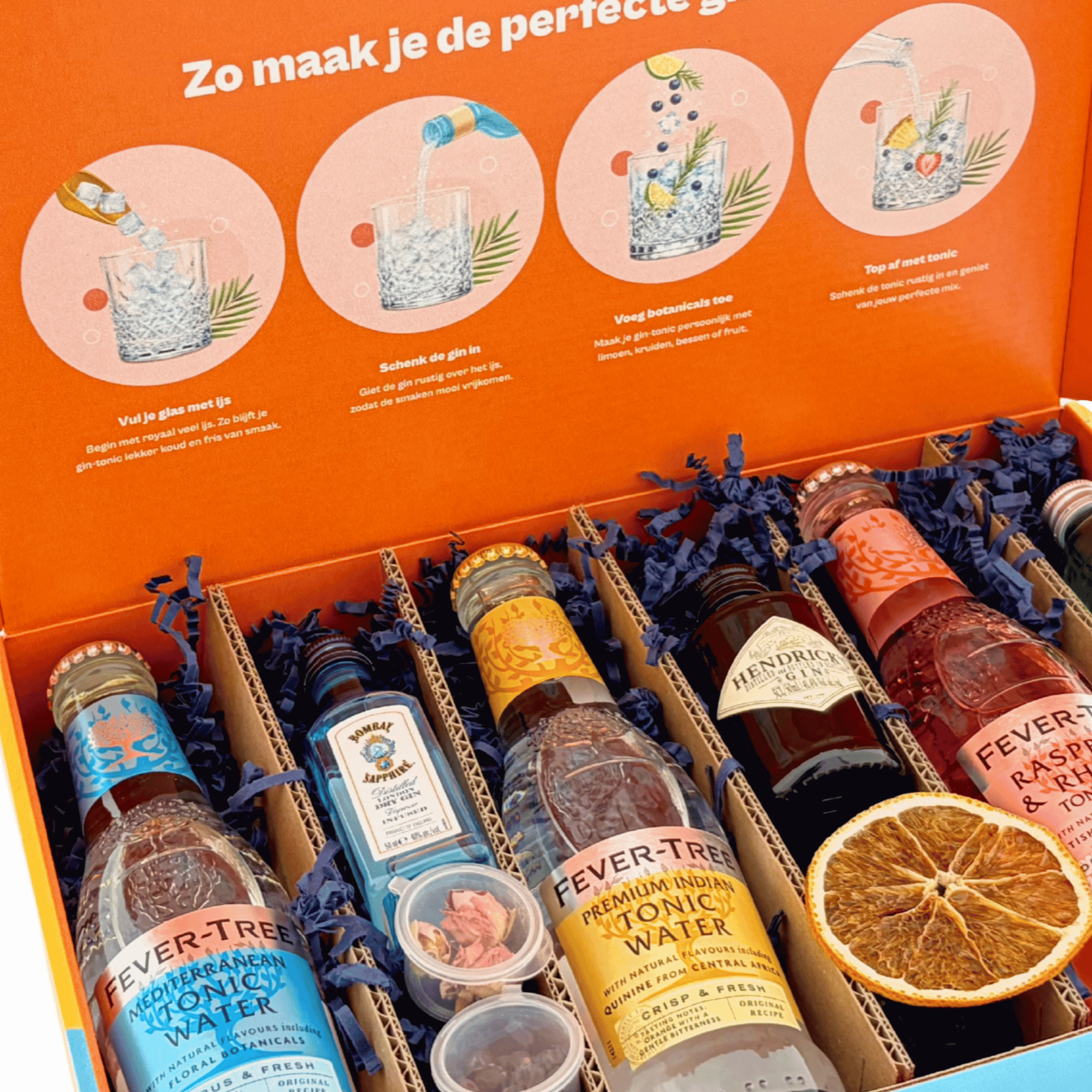 Bombay Sapphire Hendricks Tanqueray Gin-Tonic Giftbox open