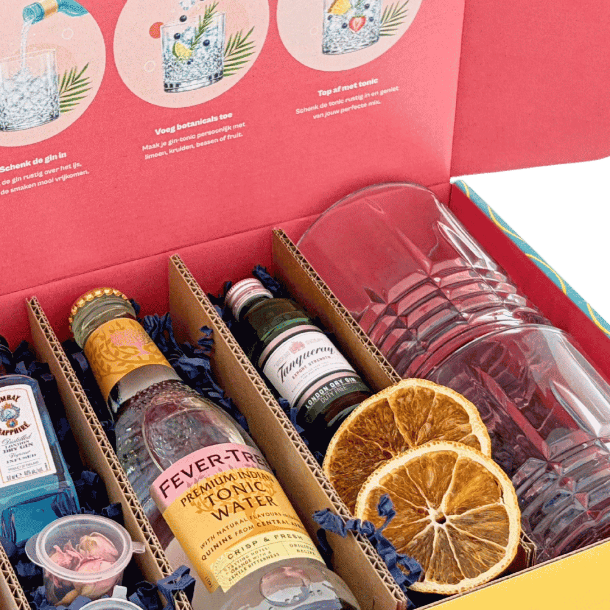 Bombay Sapphire Tanqueray Minis Gin-Tonic Giftbox open